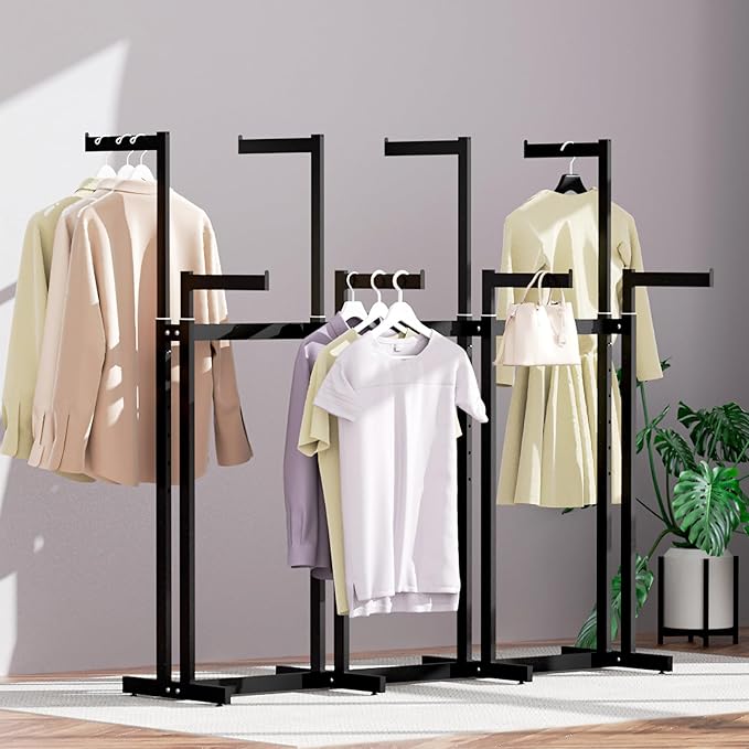 Retail Clothing Rack - for Hanging Clothes, Rolling Metal Garment Racks Heavy Duty, Black Commercial Clothing Display Rack, Clothes Organizer with Wheels (8 Arm,Black)