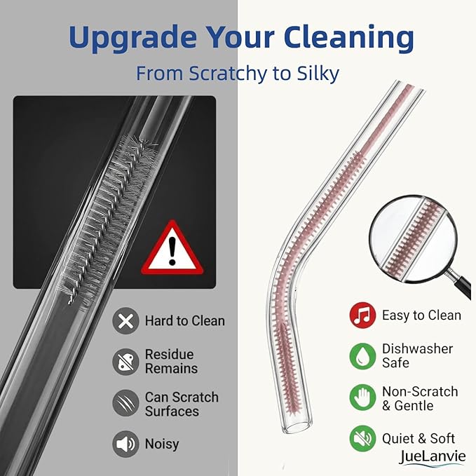 2-in-1 Dual-Head Straw Brush, Silicone Cleaning Brush for Straws & Lid Gaps, Long Flexible for Tumblers & Bottles, Non-Slip Handle, No-Scratch, 2 Pack (6mm & 9mm), Durable & Reusable (Blush Pink)