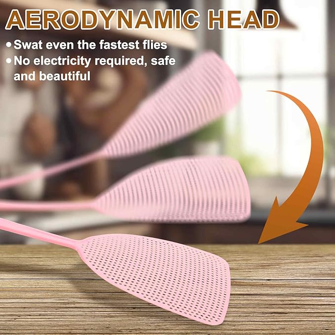 HARFINGTON 3pcs Fly Swatter 5.5"x4.9" Plastic Manual Heavy Duty Long Handle Fly Swatter for Home Indoor Outdoor, Orange