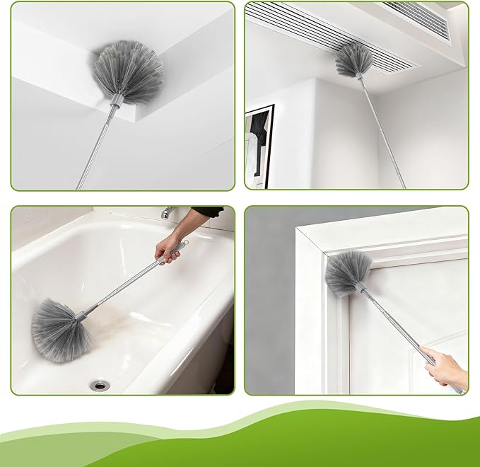 12-Piece Microfiber Feather Duster with Extension Pole (16.1" to 100), Ceiling Fan Duster for Ceiling Fan, Flat Duster for Under Appliances, Chenille & Cobweb Duster for Cobweb, Wall, Furniture