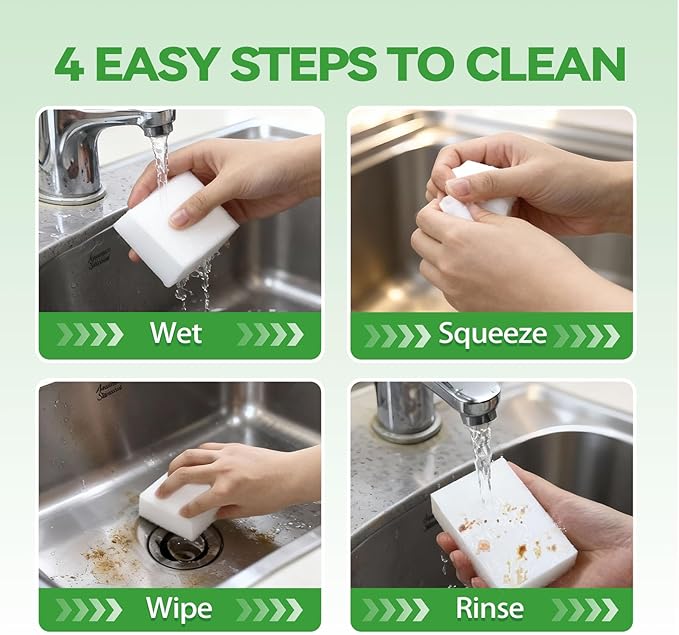 Magic Sponge Erasers, Water-Activated Cleaning Sponge, Multi-Purpose Melamine Foam Cleaner for Kitchen, Bathroom, Walls, Shoes & Car Interior – Durable, Non-Scratch & Reusable (20)
