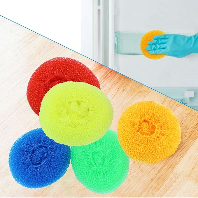 15 Pcs Plastic Dish Scrubbers, Nylon Scouring Pad Mesh Pot Scourers (Yellow+Blue+Red+Green+Orange)
