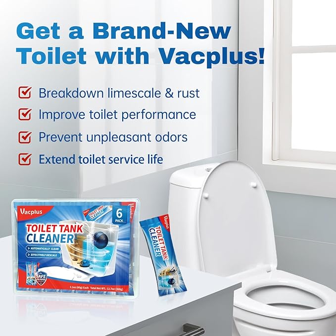 Vacplus Toilet Tank Cleaner - 6 Pack Automatic Descaler Tablets, Powerful Mold & Rust Remover, Long-Lasting Bowl Cleaning Solution