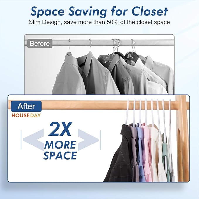 HOUSE DAY White Plastic Hangers 30 Pack, Plastic Clothes Hangers with Built-in Strap Hooks, Space Saving Slim Hanger for Closet Organizers and Storage, Durable Clothing Hanger for Shirts Blouses Tops