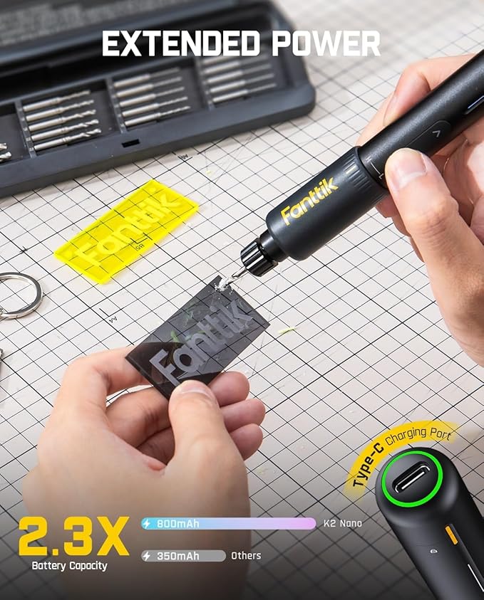 Fanttik K2 Nano Power Drill, Hand Drills, 20 Bits, 800mAh Rechargeable, Tool Kit for DIY Projects, Shells, Plastic, Jewelry, PCB, Aluminum Plate