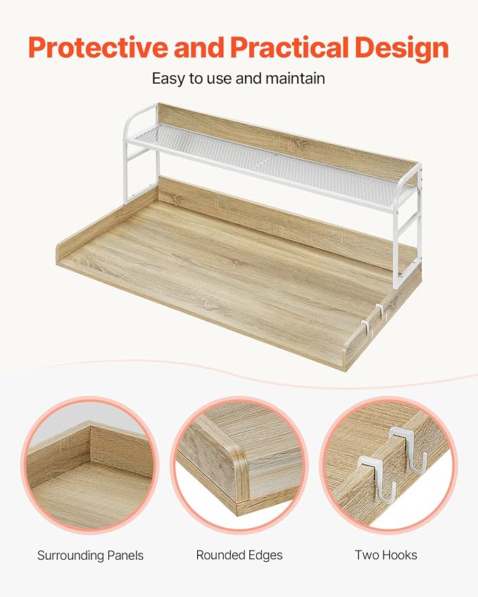 VEVOR Washer Dryer Countertop with 2-Tier Shelf, 54" x 27" Wooden Washer and Dryer Countertop with Anti-Slip Pads, Water-Resistant Laundry Topper Cover for Laundry Room Organization and Storage, Oak