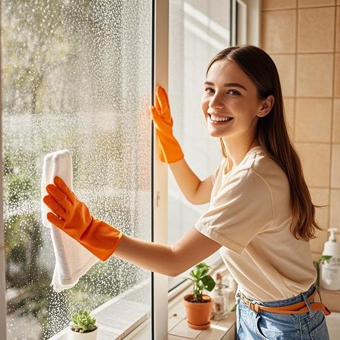 3 Pairs Rubber Cleaning Gloves Latex Free Dishwashing Gloves - 13" Reusable Nitrile Gloves Small, Green+Orange+Red