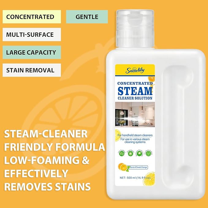 Snowlily 20X Concentrated Multi-Surface Steam Mop Solution for All Steam Mops & Machines – Cleans Floors, Curtains, Carpets & Fabrics, Fresh Floral Scent, 16.9 fl oz (Orange)