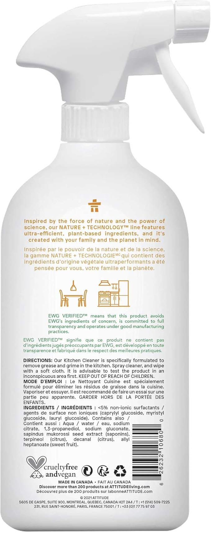 ATTITUDE Kitchen Cleaner Spray, EWG Verified, Powerful Degreaser, Cuts Grease & Grime, Plant-Based & Vegan, Citrus Zest Scent, 27.1 Fl Oz (Pack of 2)