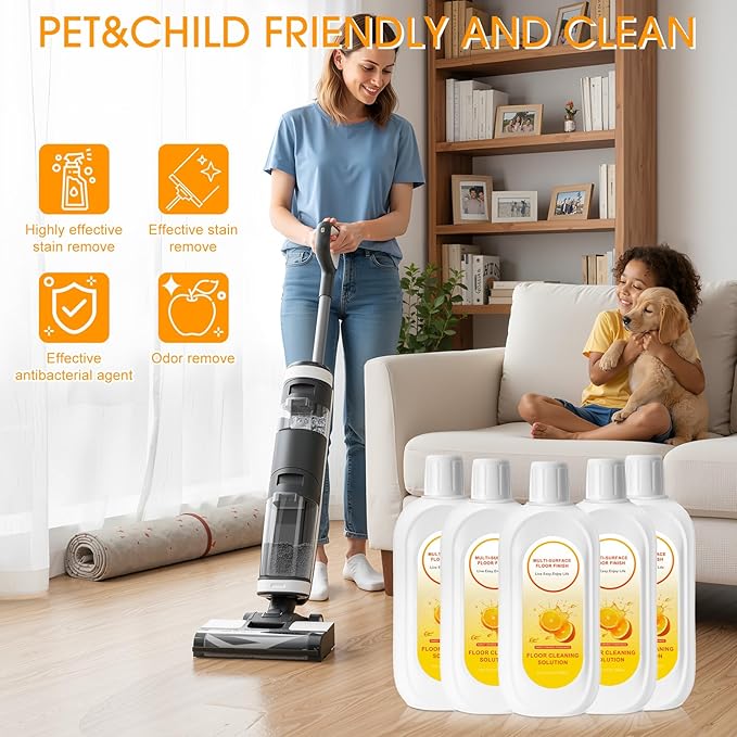 8 Pack 4000ml Floor Cleaning Solution Compatible with Tineco Floor One Ifloor Series Floors Cleaner Refill Solution Wet Dry Vacuum Mops Solutions(Orange Scent)