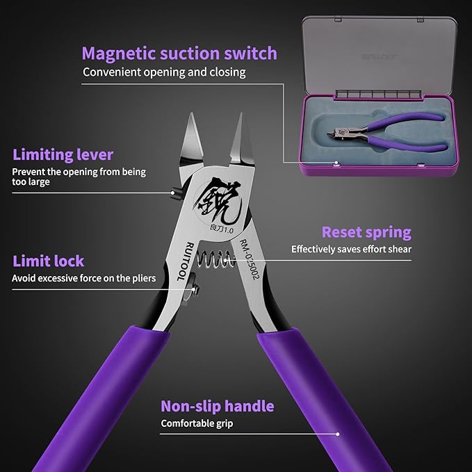 RUITOOL Model Nippers, Model Tools for Beginners to Repair and Fix Plastic Models, Ultra-thin Single-edged Non-slip Grip, 4.7 Inch Sharp Cutters for Model Building