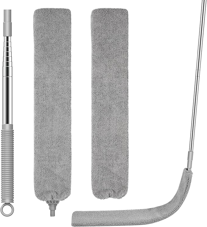 SetSail Dusters for Cleaning Retractable Gap Duster with Extension Pole Long Handle Cleaning Tools Flat Dust Cleaner with 2 Microfiber Dusting Cloths for Under Appliances Furniture Fridge
