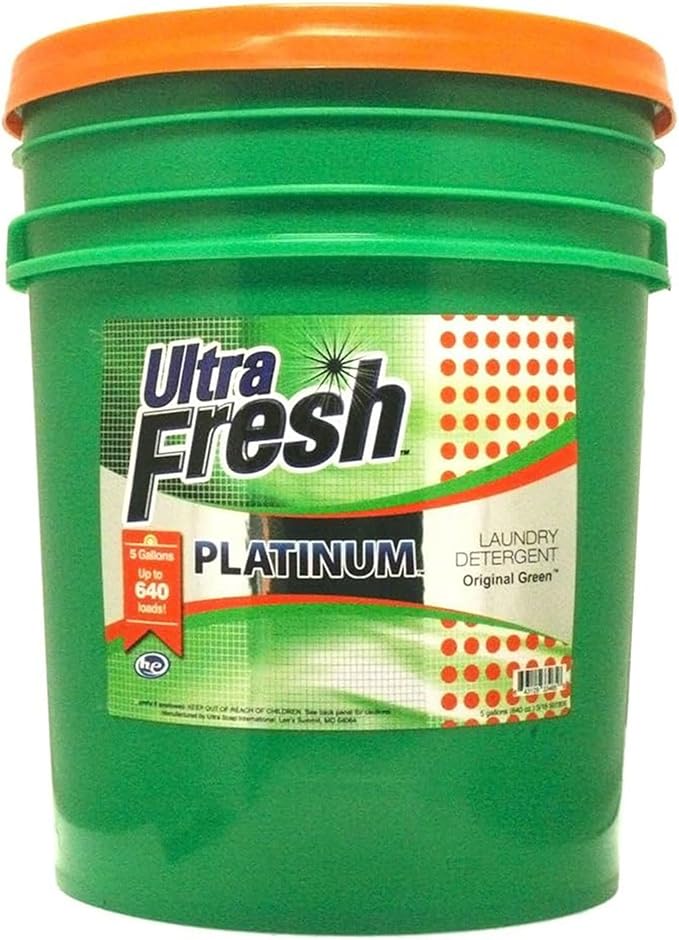 Ultra Fresh 3X Platinum 5 Gallon Laundry Detergent Liquid for All Machine Types with Easy Dispensing Pump, Up to 640 Loads, Original Green (5 Pack)