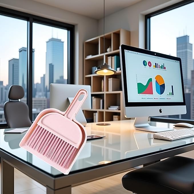 Plastic Mini Broom and Dustpan,Mini Cleaning Brush with Dustpan Set Desktop Cleaning Accessories,Pink with Set,Plastic Broom