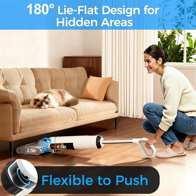 HABIUBIU Wet Dry Vacuum Cleaner, 180° Lay-Flat Cordless Vacuum Mop Combo with Edge Cleaning, All-in-One Floor Cleaner for Hard Floors, 45mins Runtime, Full-Path Self-Cleaning&185℉ Flashdry