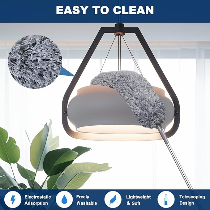 100 Inch Retractable Gap Dust Cleaner Cleaning Tools & Microfiber Feather Duster Washable and Retractable Duster Brush for Cleaning Under Appliances Furniture Ceiling Fan Dust and Cobweb Cleaner