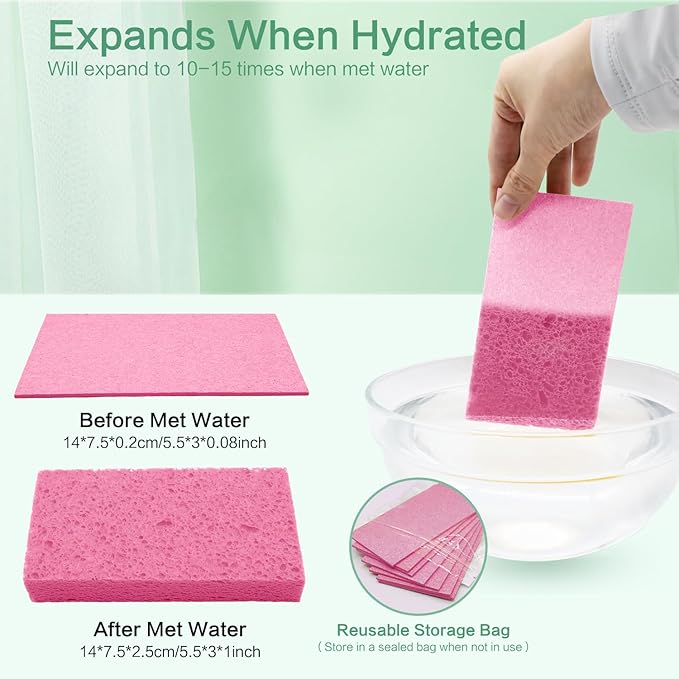 Large Cellulose Sponges, Kitchen Sponge for Dish, Thick Heavy Duty Scrub Pads, Non-Scratch Scrubber for Household/Cookware/Bathroom/Office/Boat 5.5" x 3" x 1" (7 Pack) Pink