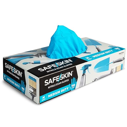 SAFESKIN Nitrile Disposable Gloves, Medium Duty, Large Size, Powder-Free - For Food Handling, First Aid, Cleaning, Gardening, Crafting - Exam Gloves, 100-Count