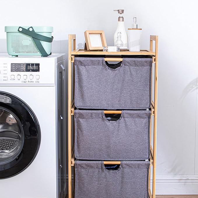 Yosoo 3 Tier Laundry Hamper Organizer with Towel Cabinet Handles, Large Capacity Box Shelf, Compact Design for Bathroom Bedroom Living Room, Ideal Storage Organizer (Grey)