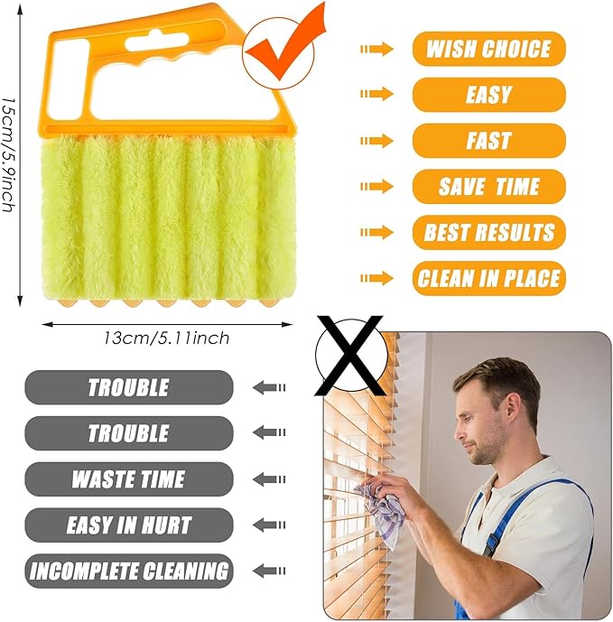 Geiserailie 2 Pcs Window Venetian Blind Cleaner Duster Tool Washable 7 Fingers Dusting Cleaner and Air Vent Shutter Brush Blinds Air Conditioner Fan Duster Dirt Housekeeping Tool (Yellow Orange)