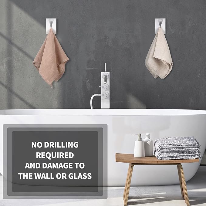 Boao 4 Pcs Self Adhesive Towel Hook Holder Grabber Stainless Steel Kitchen Dish Towel Hook Wall Mount Non Drilling Hangers Rack Hand Tea Holders for Bathroom Accesories Kitchen Gadgets(White)