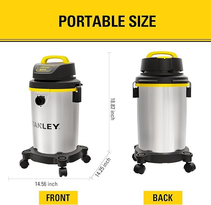 Stanley - SL18129 Wet/Dry Vacuum, 4 Gallon, 4 Horsepower, Stainless Steel Tank Silver+yellow