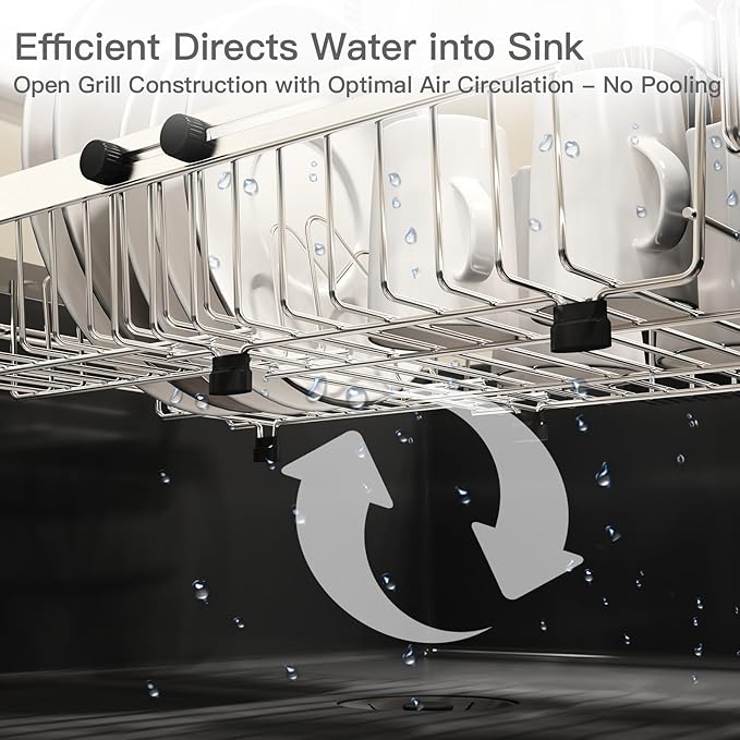 Small Expandable Over The Sink Dish Drying Rack Drainer In Stainless Steel Metal For Kitchen, Counter Space Saving Compact Above Plate Dryer Strainer, Adjustable Hanging Inside Sink Wire Drain Holder