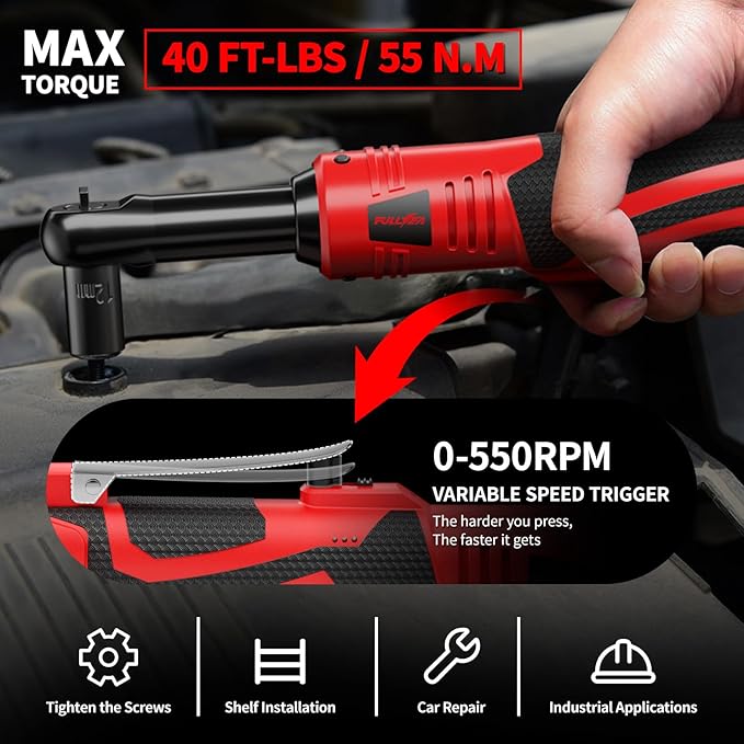 Electric Ratchet Wrench Set, 550 RPM Cordless Ratchet Wrench, 3/8" 18V Power Ratchet Tools with Variable Speed, LED Light, 7 Sockets, 2 Packs 2.0Ah Lithium-Ion Battery and Fast Charger