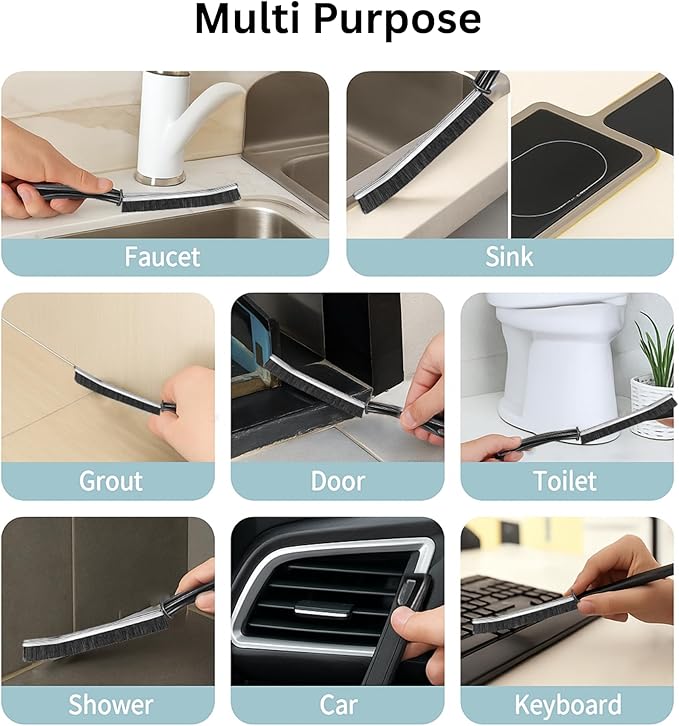 CrafTreat Hard Bristle Crevice Cleaning Brush – 6 Pack (Black) – Gap Scrub Brushes for Kitchen, Bathroom, Window Tracks, Grout, Car & Tight Spaces – Household Cleaning Tool
