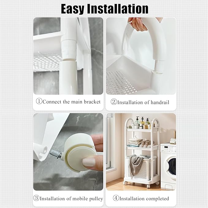Layered Storage Laundry Basket, Hollow Rectangular Clothes Storage Rack with Wheels,Freestanding Clothes Hamper for Kitchen Bathroom Bedroom Laundry Room(47x101cm(18.5x39.7in), White)