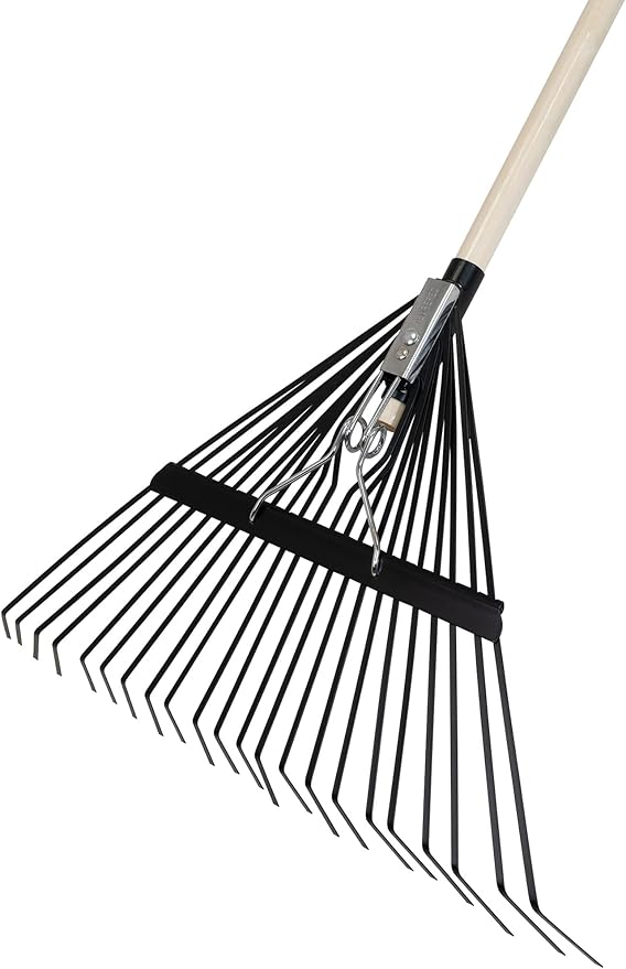 True Temper Steel Tine Leaf Rake with Hardwood/Steel Handle for Lawns, Gardening, and Dethatching, 22 Tines, Black