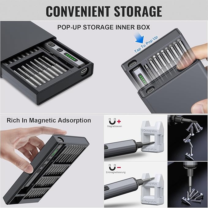 Mini Electric Screwdriver, 3.7V Precision Screwdriver Set Cordless Screwdriver Rechargeable 72 In 1 Magnetic Bit Repair Tech Tool Kit for Electronics Computer Phone Laptop Camera RC Car Watch Glasses