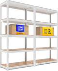 HOMEDANT House 36.2" W 5 Tier Heavy Duty Garage Shelving Adjustable Metal Rack Storage Shelves Standing Shelf Unit Organizers Pantry Closet Office White 2Pack
