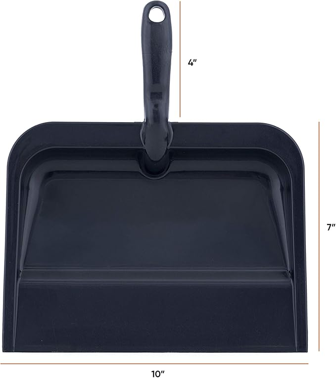 Superio Heavy Duty Plastic Dustpan with Comfort Grip Handle Black, Durable, Lightweight Multi Surface Dust Pan Easy Broom Sweeping, 10 inches Wide, 3-Pack