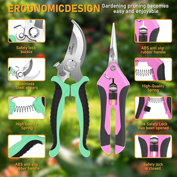 4-Pack Multifunctional Garden Scissors Set-BIDMLI Stainless Steel Pruning &Floral Shears with One-Piece Handle Blades for Tree Pruning, Flower Trimming, and Fruit Picking Tasks at Home&Garden Tool.