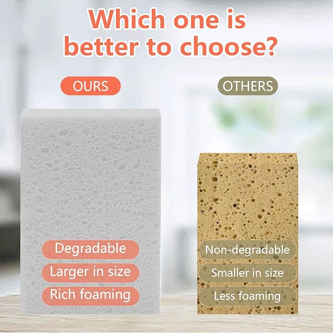 Cellulose Sponges, Large Size 4" x 6" x 1" - Heavy Duty Scrub Kitchen Sponge, Clean Tough Messes Without Scratching Kitchen Cleaning Pads, Pop Up Eco DIY (6 Pack), White