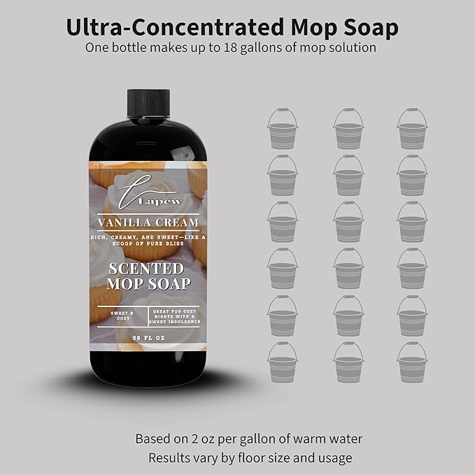 Lapew Vanilla Cream Scented Mop Soap - Luxury Floor Cleaner Concentrate for Mopping Tile, Laminate, Vinyl & Hardwood | Streak-Free, Low-Foam | 36 oz