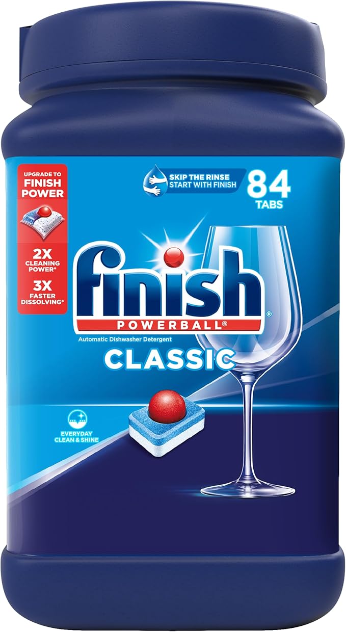Finish Classic Dishwasher Pods, No Pre-Rinse Dishwasher Detergent Soap For Clean & Shine everyday with grease fighting Power, 84 count
