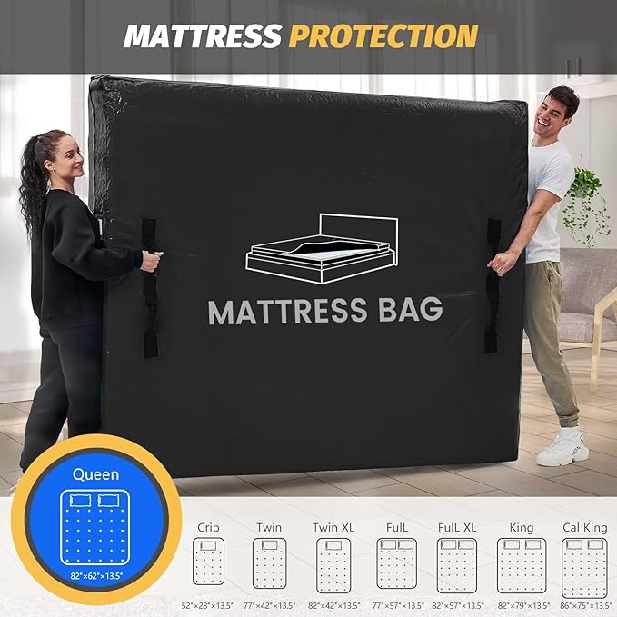 Mattress Bags for Moving and Storage, BETU Waterproof Mattress Protector King Mattress Cover with 8 Heavy Duty Handles and Zipper Extra Thick Moving Supplies for Bed Reusable (82x79x13.5 Black)
