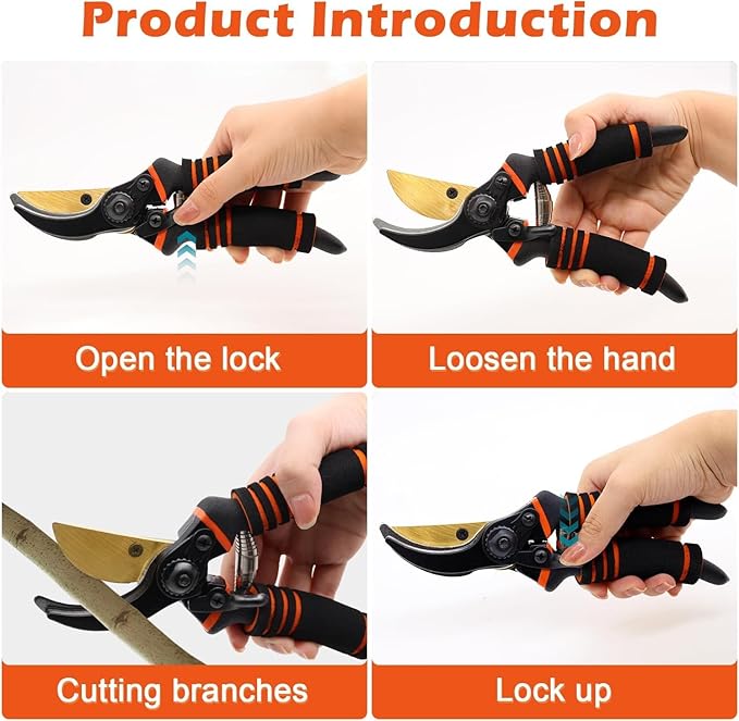 Pruning Shears, Garden Shears,Professional Bypass Pruner Hand Shears Heavy Duty, Garden Clippers,8" Hand Pruners with Foam-Grip Handles,Plant Cutting Scissors for Gardening,Hedge
