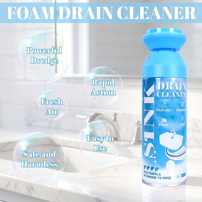 Foaming Drain Cleaner - Sink Cleaner and Deodorizer for Kitchen Sinks, Shower Drains, and Tubs, Monthly Maintenance to Avoid Clogs. (1pcs, blue)
