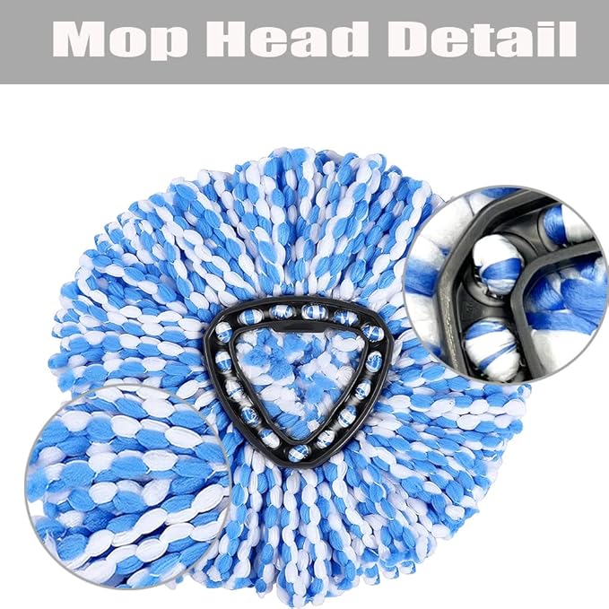 Spin Mop Head, Base, Handle Replacement for O-ceda EasyWring RinseClean Microfiber Spin Mops, 2 Microfiber Mop Refills, 1 Triangle Head Cover and 30-58in Handle (Blue (2-Tank System))