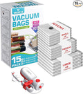 Vacuum Bags for Travel with USB & TYPE C Pump,Vacuum Seal Travel Bags,15 Pack Carry-on Size Vacuum Storage Bags for Luggage and Suitcase,Space Saver for Clothes and Travel(Red)