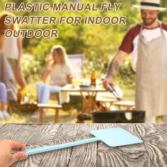 HARFINGTON 4pcs Fly Swatter 5.7"x5.3" Plastic Manual Heavy Duty Long Handle Fly Swatter for Home Indoor Outdoor, Gold