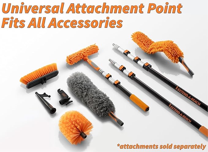 Extend-A-Reach Dusting Kit for Extension Pole or by Hand // Twist on Duster Cleaning Kit includes 3 attachments // Cobweb Brush // Feather Duster and Flexible Ceiling Fan Duster (Pole Sold Separately)