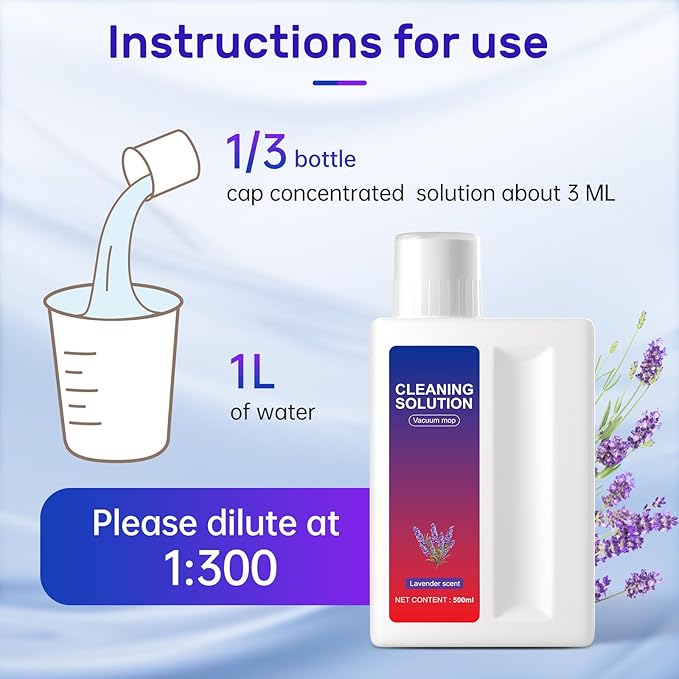 Lavender Floor Cleaning Solution Compatible with Dreame Wet & Dry Vacuum and Robot， Residue & Streak Free,Suitable for All Robot Vacuum Cleaners and Wireless Wet Dry Dual-Use Vacuum Cleaners