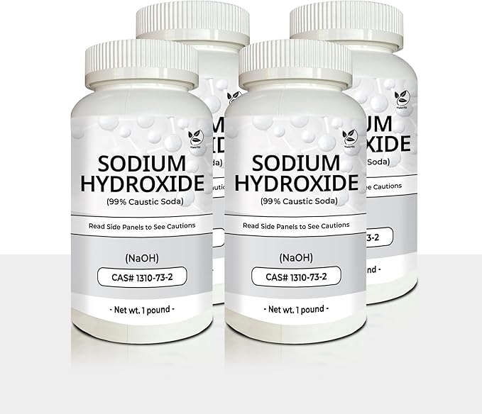 Sodium Hydroxide (Caustic Soda) - Ultimate Drain Opener and Cleaner Chemical Solution | Pack of 4
