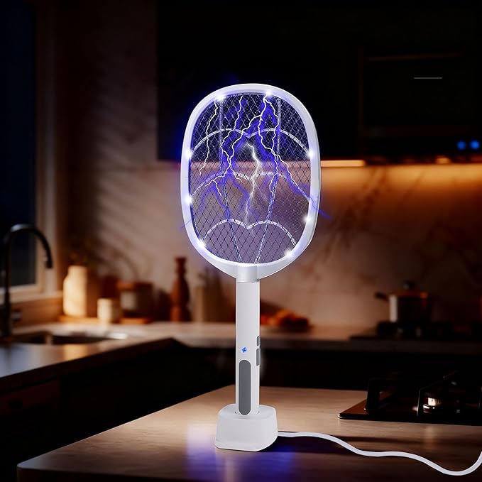 3 Packs Electric Fly Swatter Rackets, 2-in-1 Handhold Bug Zapper with 3000V High Voltage, Plug-in Mosquito Killer Insect Light Trap with 3 Layer Safety Mesh Portable for Indoor Outdoor Use