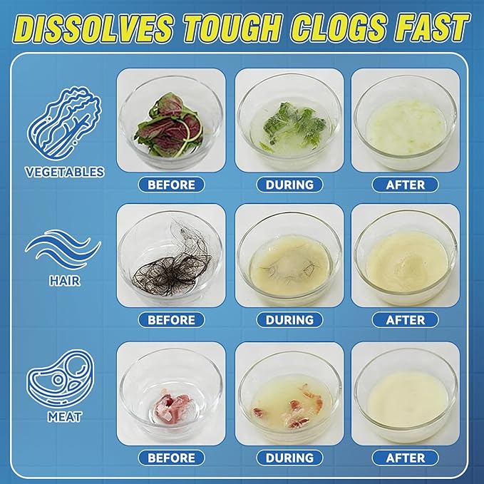 Drain Cleaner Powder, Powerful Drain Clog Remover, Sink and Drains cleaner to Dissolve Clogs, Drains Opener Removes Hair, Grease, Soap Scum and Food Residue, Safe for Pipes and Septic Systems