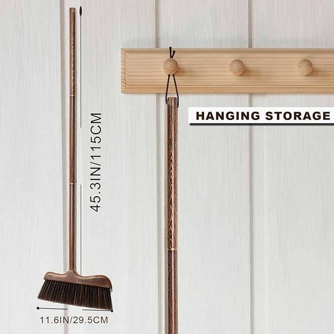 Wood Broom with Long Handle Soft Bristle Sweeper Broom Indoor Hand Brooms for Home Kitchen Office Pet Hair Removal